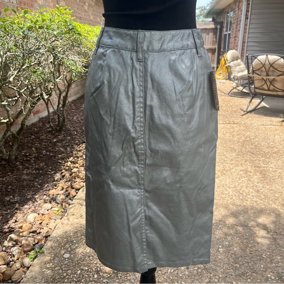 Vintage Metallic Pencil Skirt Midi Silver Women Sz 4 - Picture 3 of 9